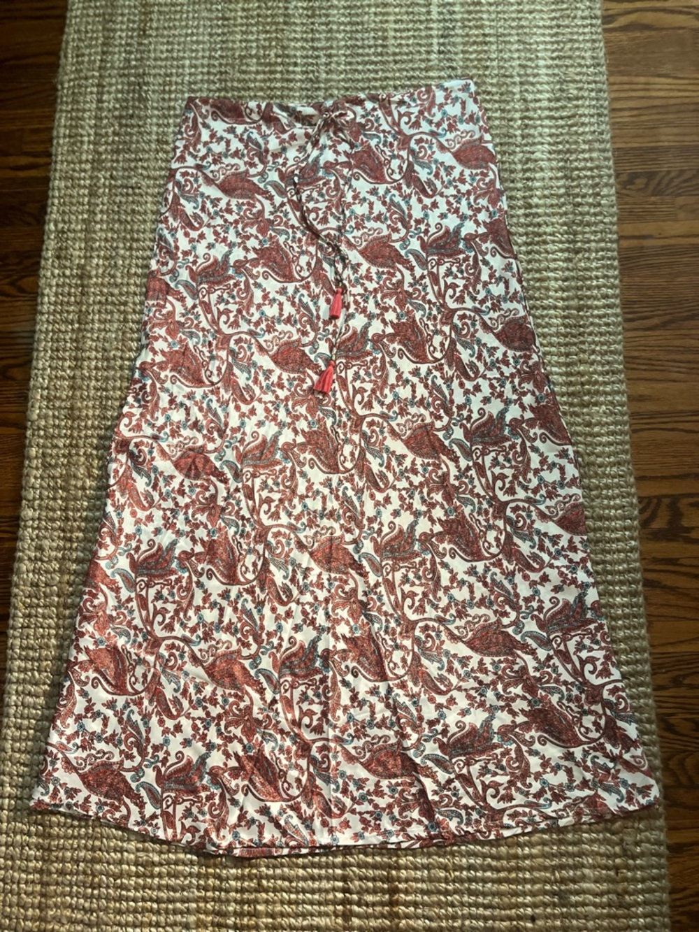 Karma Highway Cream and Rust Paisley Tie-Waist Skirt O/S